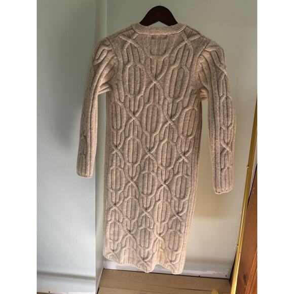 Vtg Y2K Boho M Sarah Spencer Beige Lambswool Cable knit Cardigan Duster Sweater - Picture 9 of 9